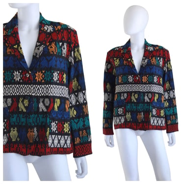 1950s Guatemalan Hand Woven Rainbow Textile Jacket - 1950s Tourist Jacket - 1950s Rainbow Jacket - Guatemalan Jacket | Size Large 