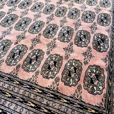 Hand-knotted Vintage Pink Bokhara Wool Area Rug