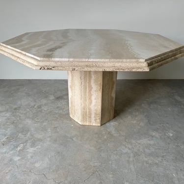 Italian Postmodern Octagonal Travertine Stone Dining Table 