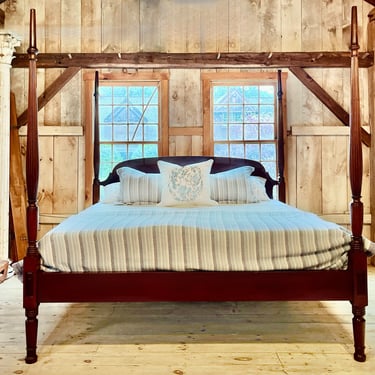 Sheraton Reeded Tall Post Bed in Mahogany, Original Posts ~ Circa 1820, Resized to King