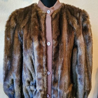 Vintage mink faux fur brown bomber by Lilli Ann, 1970's 
