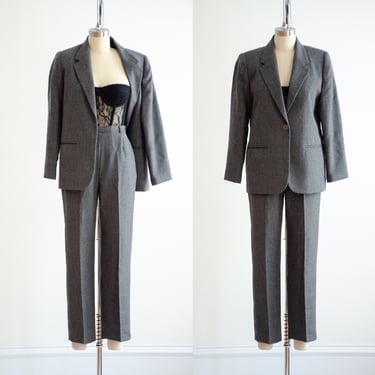 gray wool suit 90s vintage straight leg pantsuit 