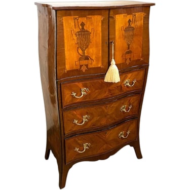 Fine English Georgian Marquetry Veneer Bombe Secretary Cabinet