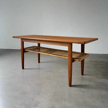 Danish Teak Coffee Table with Woven Cord Lower Shelf - #A1575