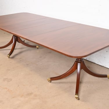 Kittinger Georgian Banded Mahogany Double Pedestal Extension Dining Table, Newly Refinished