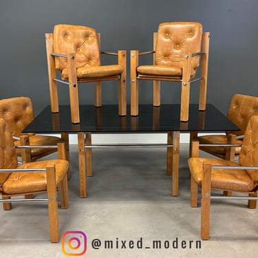 Modern Oak and Chrome Dining Set - Set of 7 