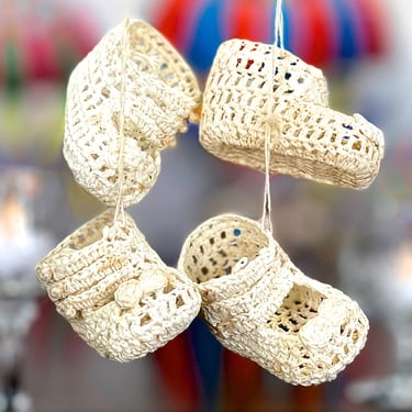 VINTAGE: 2 Sets - Crochet Bootie Ornaments - Baby Ornament - Baby Boy - Holiday, Christmas - SKU 00040185 
