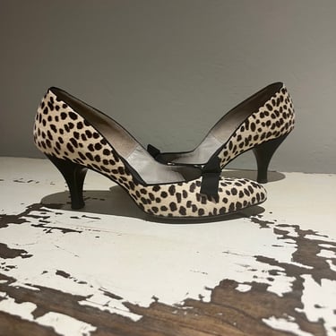 Let The Hunt Begin - Vintage 1950s Printed Fur Leopard D'Orsay Heels Shoes Stilettos - 6 1/2 AA 