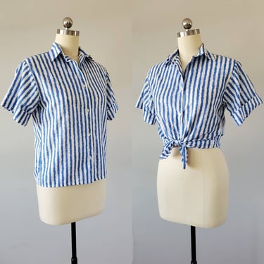 1980's Striped Shirt by Blair 80's Blouse 80s Women's Vintage Size Medium 