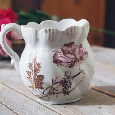 Antique B&M china creamer / 1800s Bagshaw and Meir small pitcher creamer / antique floral English transferware / shabby chic 