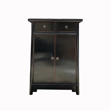 Chinese Distressed Gloss Black Tall Slim Side End Table Nightstand cs7593E 