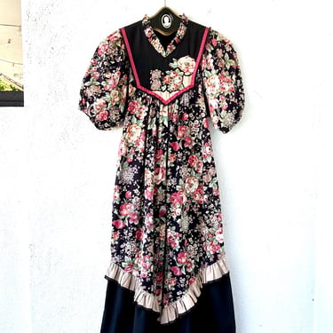 Vintage 70s 80s Hawaii Lace Collar Muumuu Victorian Revival Dress Prairie Floral Hawaiian 