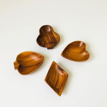 Mid Century Wood Card Suit Snack Dishes / Set of 4 