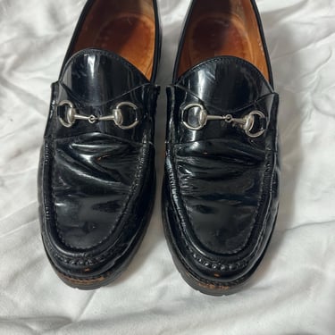 Gucci Black Patent Leather Horsebit Loafers Size 8 