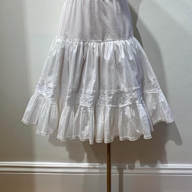 1950's- Early 60's Petticoat Crinoline -  2 layers - White Poly/Cotton - Pleated Trim with Lace Trim Detail - Women's Size Medium 