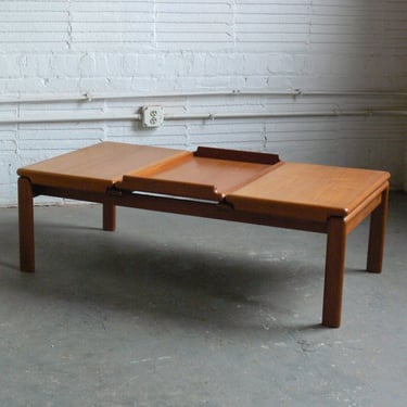 Vintage Danish Teak Surfboard Coffee Table with Serving Tray by Trioh Mobler 