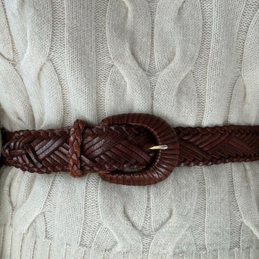 Vintage 90s Architect Womens Brown Leather Hippie Braided Waist Belt Sz M 