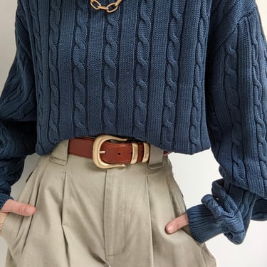 Vintage Ocean Blue Cable Knit Sweater