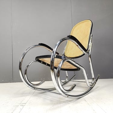 Vintage chrome and rattan rocking chair, 1960s - mid century rocking chair - chrome rocking chair - thonet style rocking chair 