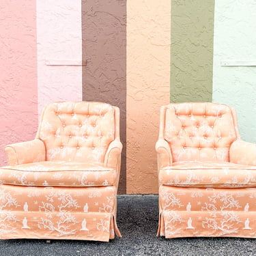 Pair of Peach Pagoda Upholstered Chairs