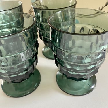Indiana Glass Whitehall Riviera Blue Glasses, Set of 4, Colony Cubist Teal Smokey Blue Footed Tumblers, Tumbler Glass, Vintage Drinkware 