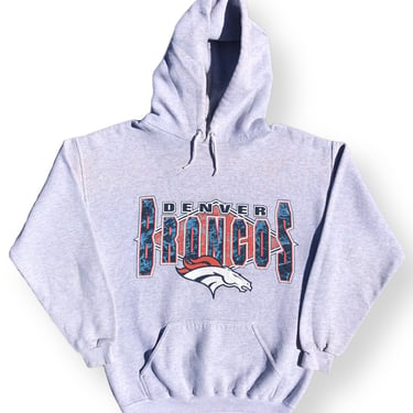 Vintage 90s Denver Broncos Logo 7 Faded Graphic Hoodie Sweatshirt Pullover Size Medium 