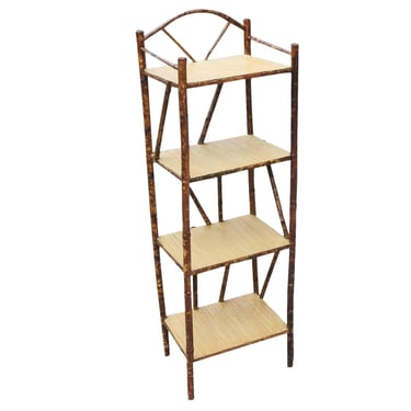 Restored Vintage Tiger Tortoise Bamboo Four-Tier Shelf With Top Arch 