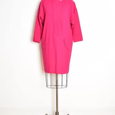 vintage 80s dress magenta pink wool dolman draped sleeve minimalist futuristic M clothing 