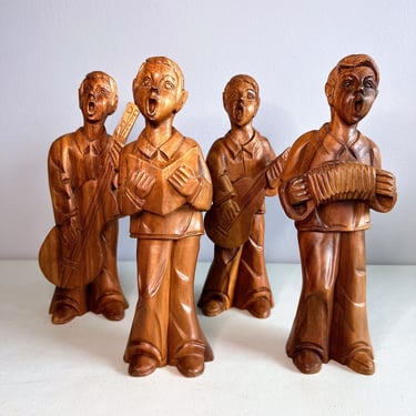 Vintage Mid Century Modern Hand Carved Wood Monkey Pod Quartet Band Figures 12