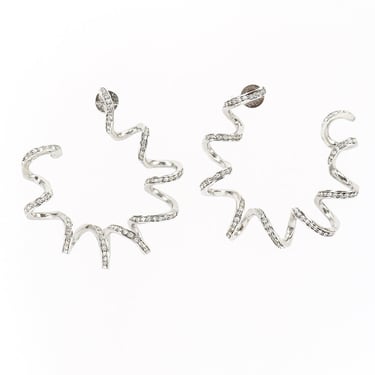 Silver Rhinestone Coil Hoop Earrings