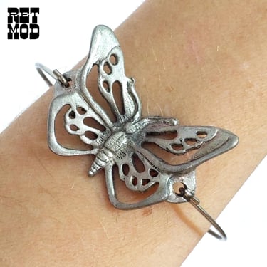 Beautiful Vintage 70s 80s Pewter Butterfly Bracelet 