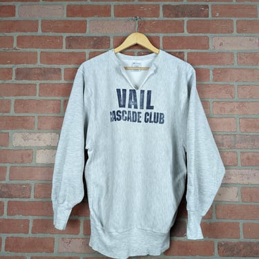 Vintage 90s Distressed Vail Cascade Club Champion Reverse Weave ORIGINAL Crewneck Sweatshirt - Large 