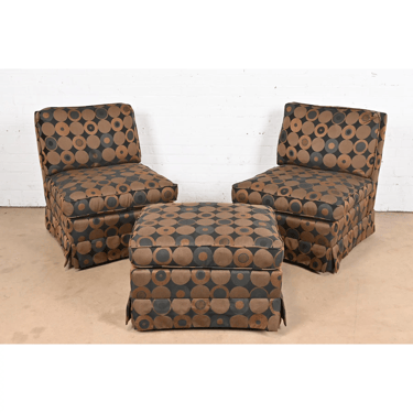 Baker Furniture Modern Upholstered Armless Lounge Chairs With Ottoman