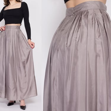 90s Silk Taupe Maxi Skirt - Small, 27" | Vintage Rena Rowan High Waisted Pleated Long Skirt 