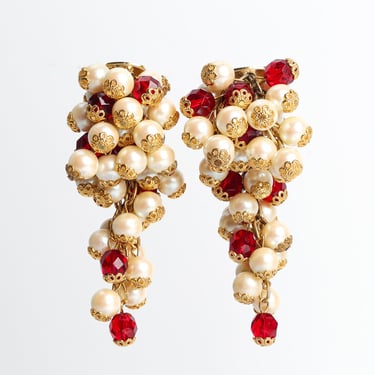 Filigree Pearl & Crystal Cluster Earrings
