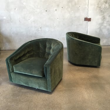 Pair of Vintage Emerald Green &quot;Velvet&quot; Club Swivel Chairs