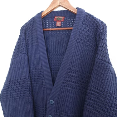 vintage cardigan / grandpa cardigan / 1980s High Sierra acrylic knit navy blue baggy grandpa cardigan Medium 