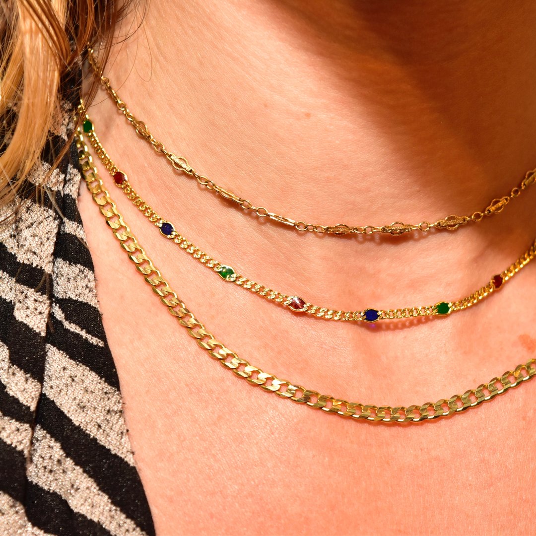 Vintage Italian 14K Yellow Gold Multi-Color Enamel Station