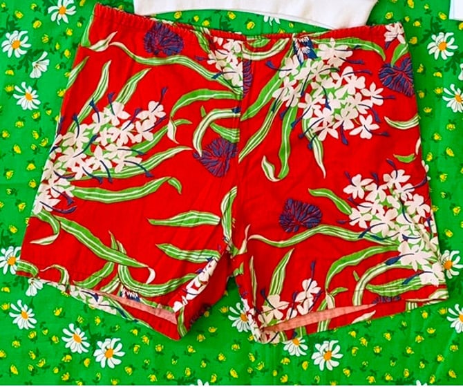 1950's Red Tropical Drawstring Shorts