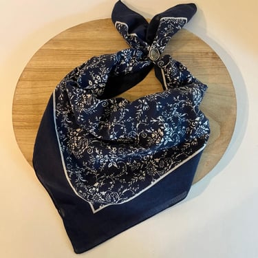 Echo NY Blue 100% Cotton Made in Italy Floral Print Large Square Bandana 