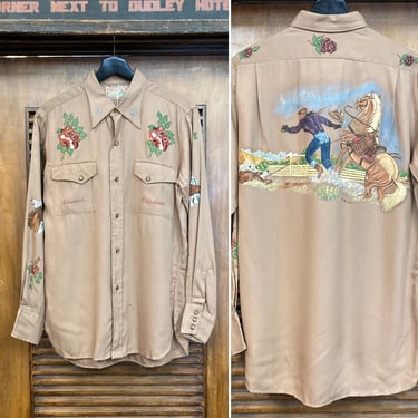 Vintage 1940’s “McGregor” Western Cowboy Hand Painted Rodeo Rockabilly Shirt, 40’s Western Wear, Vintage Clothing 
