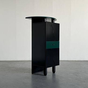 Vintage Postmodern Memphis Style Bar Cabinet in Black and Green Wood, in the style of Peter Maly, 1980s 