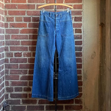 Size 29x29 Vintage 1940s 1950s Selvedge Denim Private Purchase Navy Sailor Bell Bottoms By Seafarer Seagoing Uniforms, NY 