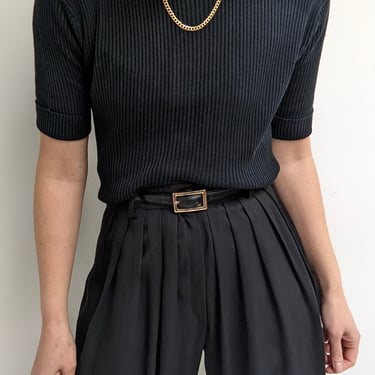 Vintage Faded Black Ribbed Silk Mock Neck