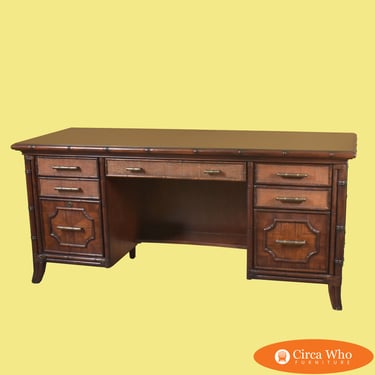 Woven Rattan Executive Desk by Sligh