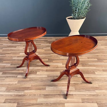 Pair of Antique Mahogany Neoclassical Side Tables With Lyre Bases, c.1950’s 