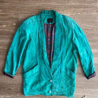 80’s Aquamarine Blazer Jacket Women’s Large Paisley Lined Jacket 