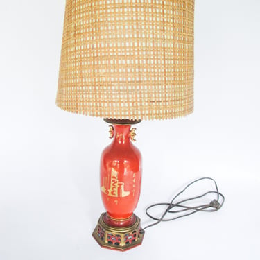 Antique Asian Lamp Burnt Orange and Gold 
