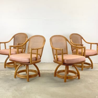 Vintage Rattan Swivel Armchairs- Set of Four,after  Ficks Reed 