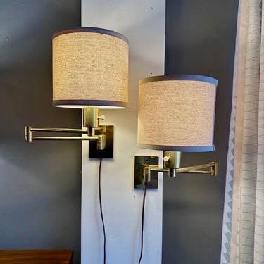 Pair of George W. Hansen Solid Brass Swing Arm Lamps